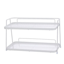 Organizer da bagno a 2 livelli in metallo bianco 19,5x34x15cm
