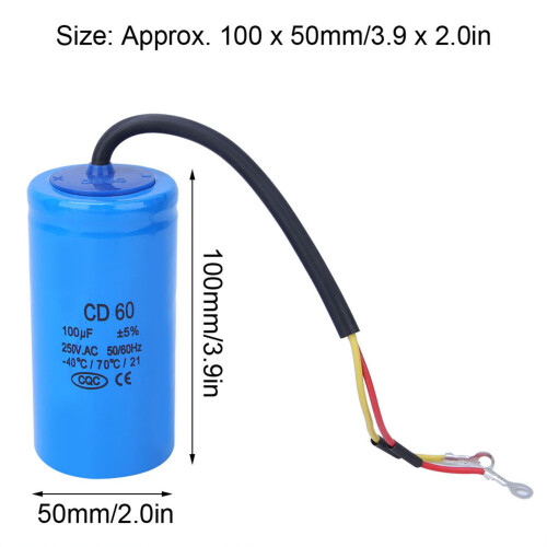 CD60 250V 100uF Explosion Proof Capacitor for Refrigerators 100x50mm 2