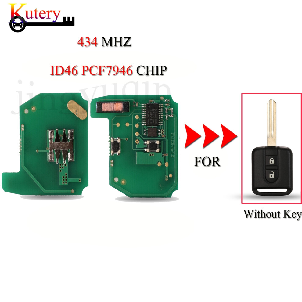 Remote Car Key Circuit Board For Nissan Elgrand X-Trail Qashqai Navara Micra Note Nv200 2 Buttons 433Mhz Id46 Chip 6935161685022
