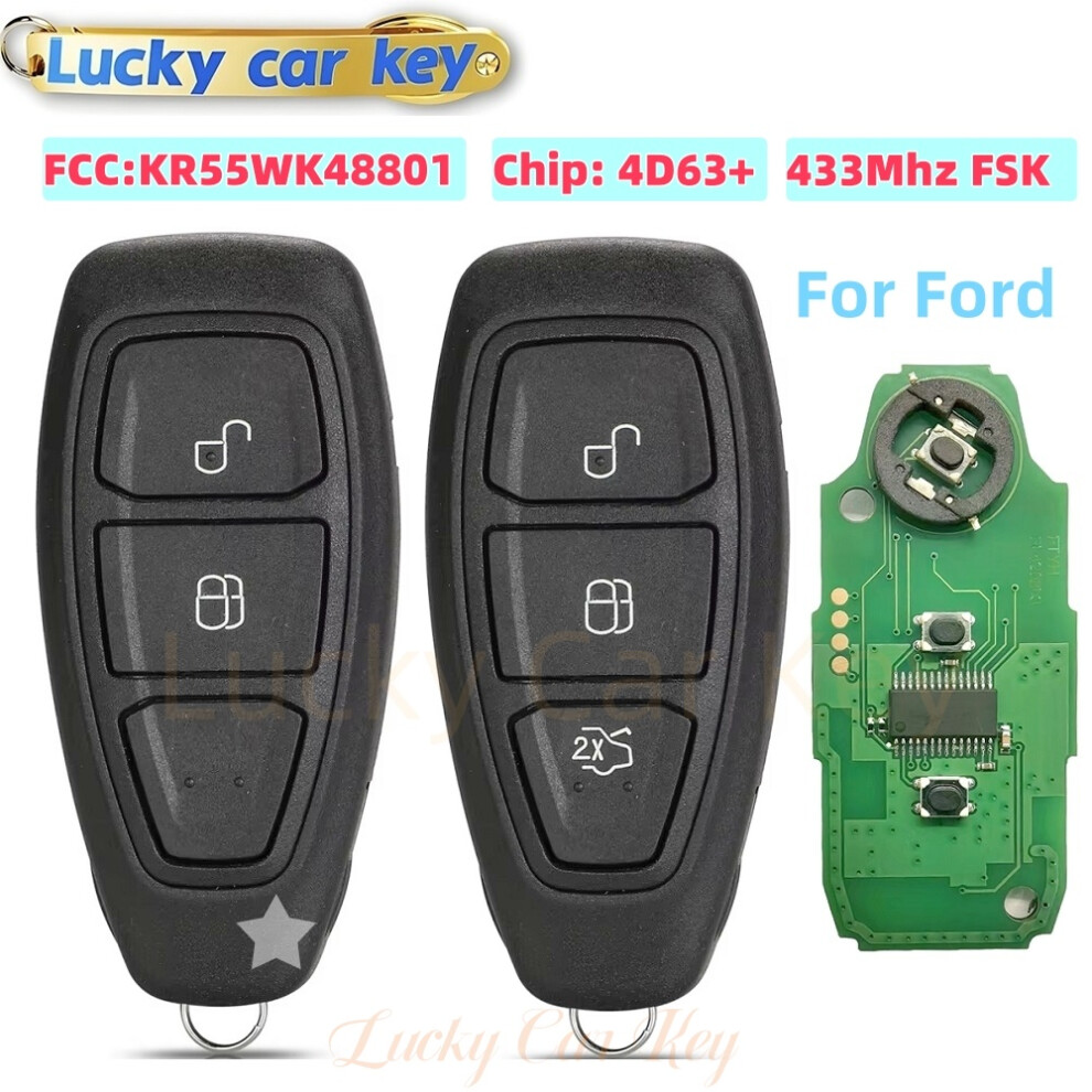 433/434Mhz 4D63 80Bit Chip Kr55wk48801 For Ford Focus Mondeo Kuga B-Max C-Max Fiestasmart Remote Key Keyless 2/3Buttons 6935161692037