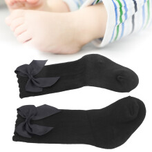 Mädchen Babysweatstoff weiche schwarze Kniestrümpfe 0-1 Jahr mit Schleife