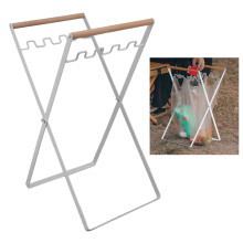 Porta-bottiglie pieghevole in ferro e gomma per esterni, contenitore per sacchi della spazzatura, 46,5x33,5x24,5cm, bianco