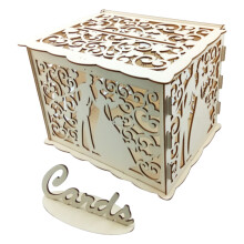 Wooden Wedding Envelope Gift Card Box Hollow Floral Pattern DIY, 300x240x225mm