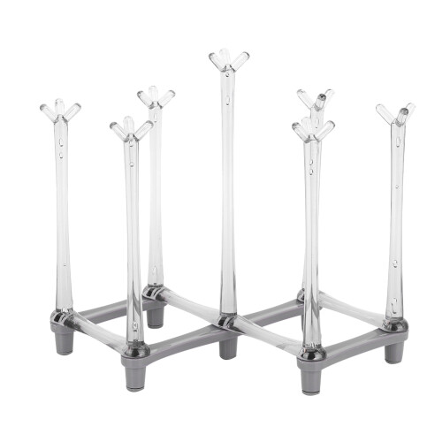 Light Gray Retractable Cup & Glass Drying Rack Kitchen Countertop Organizer