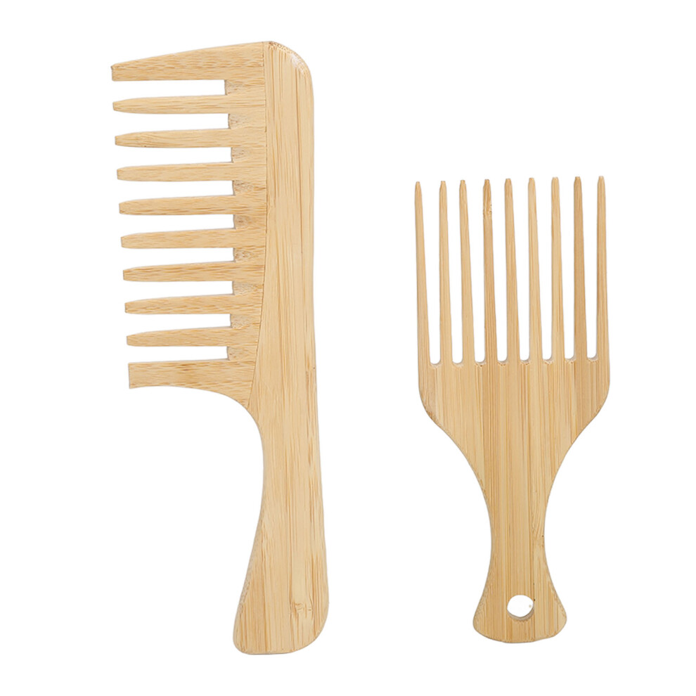 Unisex 2Pcs Bamboo Hair Pick Comb Anti Static Wide Tooth Detangler For Men