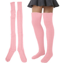 Pink Cable Knit Warm Leg Tube Stockings, 75cm, Thigh High Boot Socks