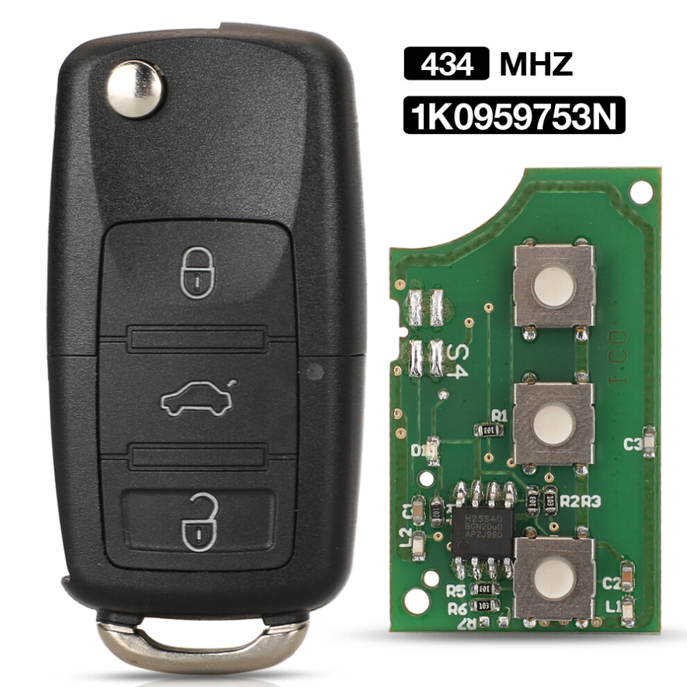 3Btn 434 Mhz Id48 Chip 1K0959753n Smart Remote Car Key Fob For Volkswagen Vw Golf 5 Jetta Tiguan Polo With Hu66 Blade 6935161679137