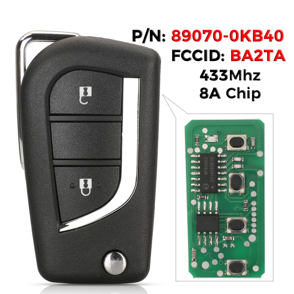 89070-0Kb40 For Toyota Yaris Hilux 2015 2020 Flip Remote Car Key 433Mhz H-8A Chip Fccid Ba2ta Fob 2Button Toy40 Blade 6935161680782