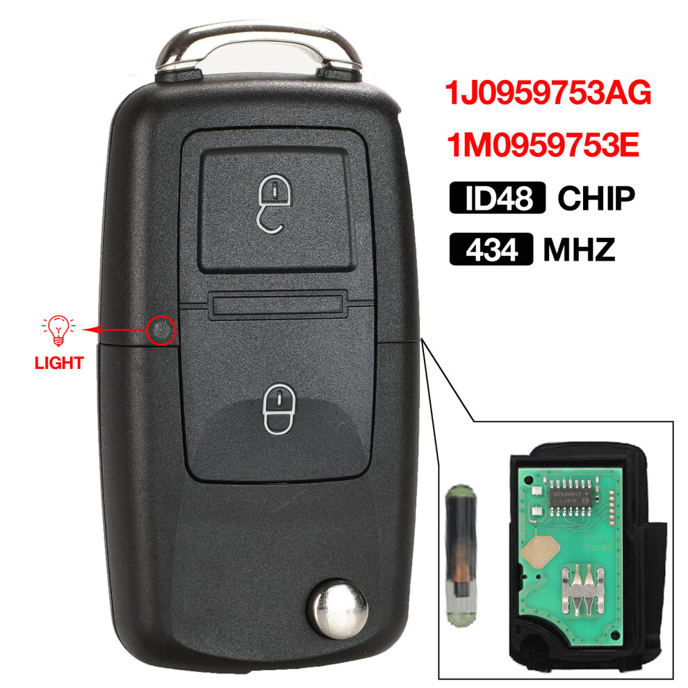 2Btn 1J0959753ag/1M0959753e 434Mhz Id48 Chip Flip Remote Key Fob For Vw Beetle Bora Golf Passat Polo Transporter T5 6935161677386