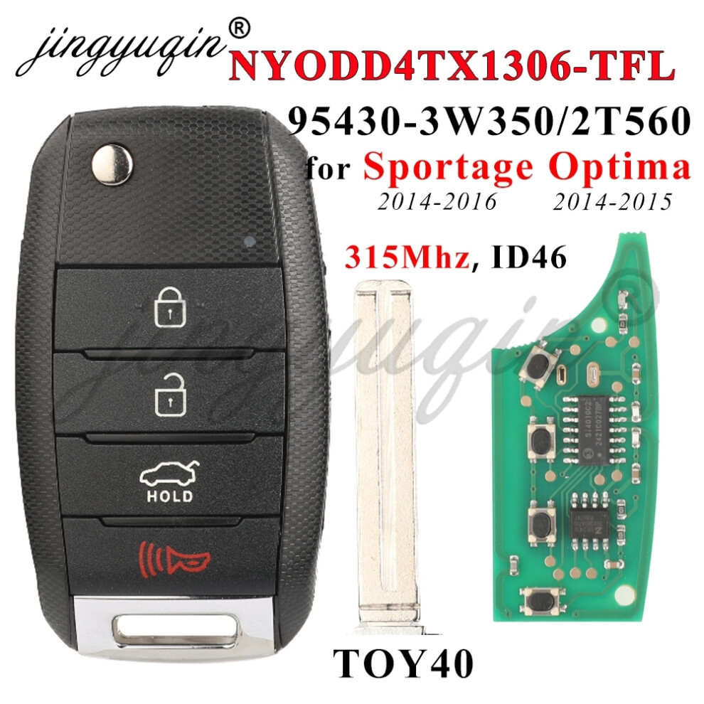 315Mhz Id46 Nyodd4tx1306-Tfl Flip Remote Car Key Fob For Kia Sportage 2014-2016 95430-3W350 Optima 14-2015 95430-2T560 6935161678949