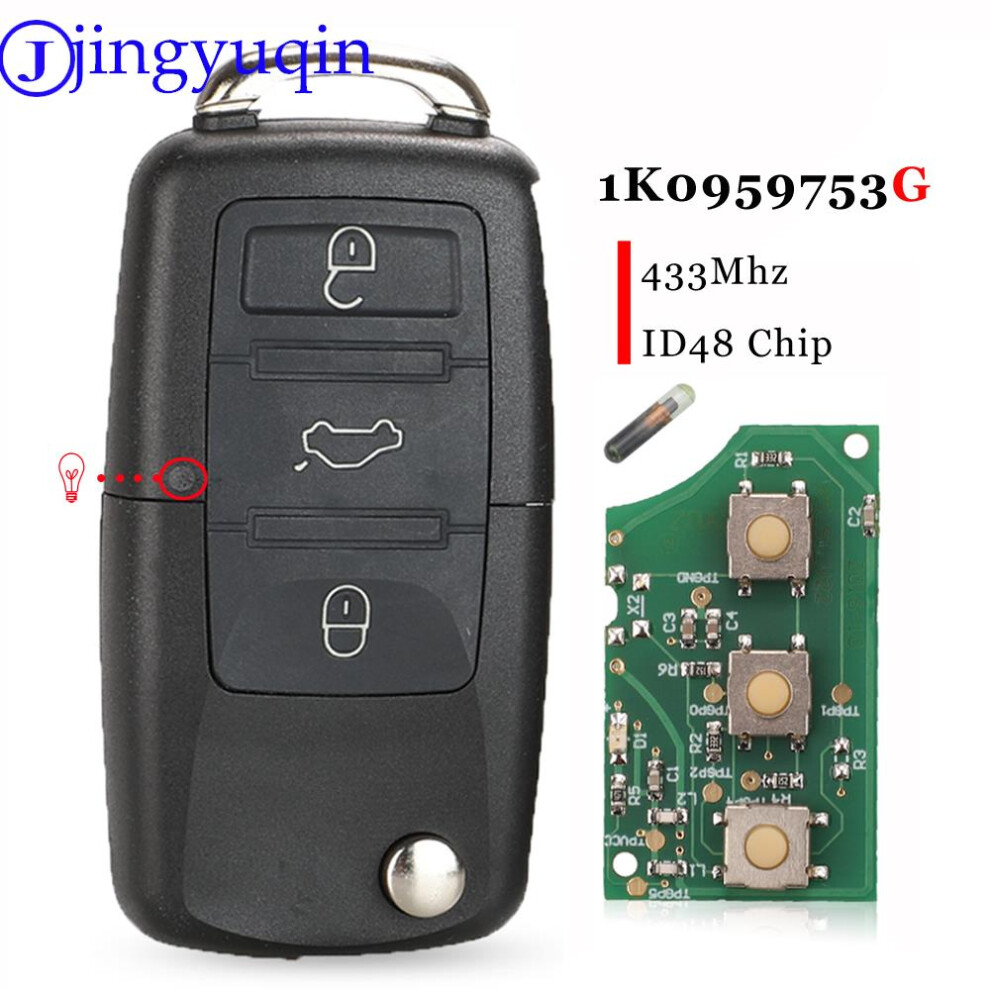 3Buttons Remote Car Key Fob Id48 Chip 433Mhz For Vw Passat Polo Skoda Seat Polo Golf Beetle 1K0959753g 6935161679380