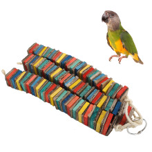 Parrots Play & Destroy Toy Hanging Wooden Block Colourful Chewing Accessory