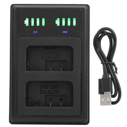 Double USB Camera Battery Charger for EN-EL25 with LCD Display, Fast Micro & Type-C 1
