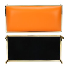 PU-Leder Metallrahmen Nageldesign Handkissen Tasche Orange 26,5x13x6cm