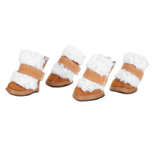Khakifarbene Winter-Hund- und Katzenstiefel, warme Gummi-Plüsch-Anti-Rutsch-Stiefel mit Haken