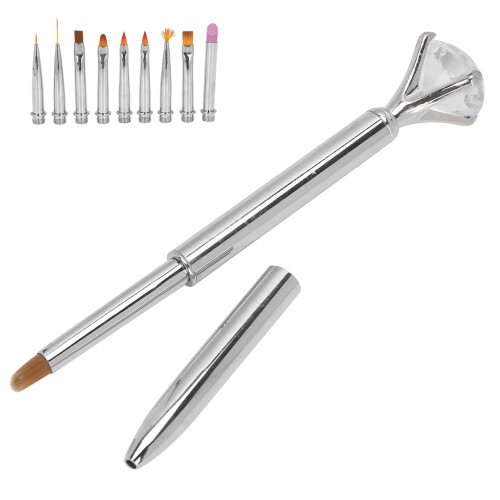 Nail Art Pinsel-Aufsatz-Set, Silber, 1 Stift + 10 Tips