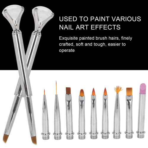 Nail Art Pinsel-Aufsatz-Set, Silber, 1 Stift + 10 Tips 2