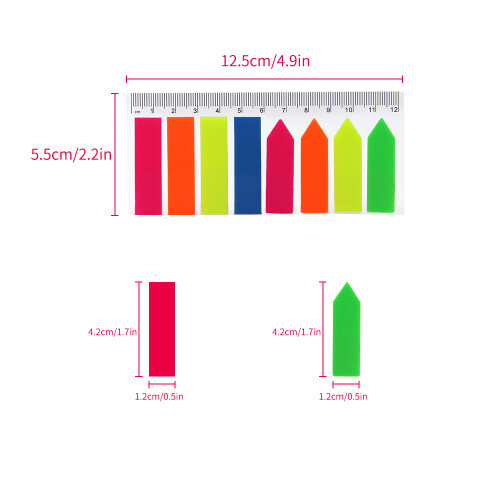 Arrow Shaped Fluorescent Sticky Notes Set, 20 Sheets, Writable, Colorful Index Tabs