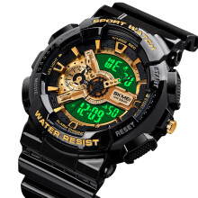 Herrenuhr Digital Quartz Sportuhr 5ATM Wasserdicht, Zweizeitzone, Wecker