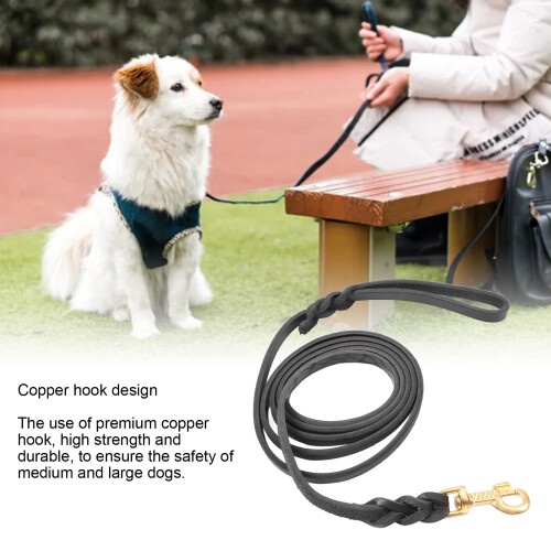 Cowhide Leather Dog Leash 210x1.2 cm Black 2