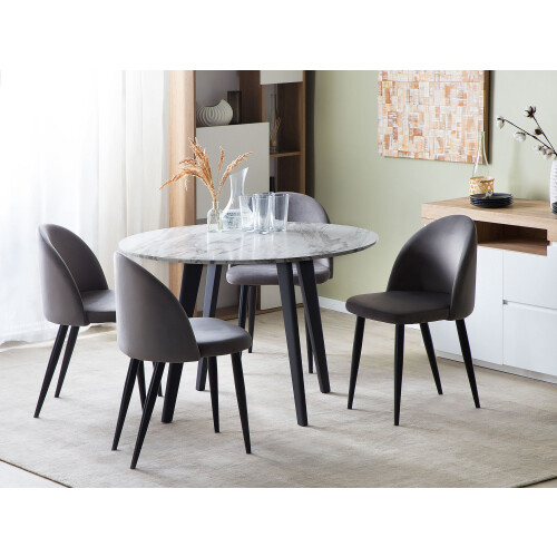 Beliani Dining Table MOSBY White Marble 110 cm 110 cm 1