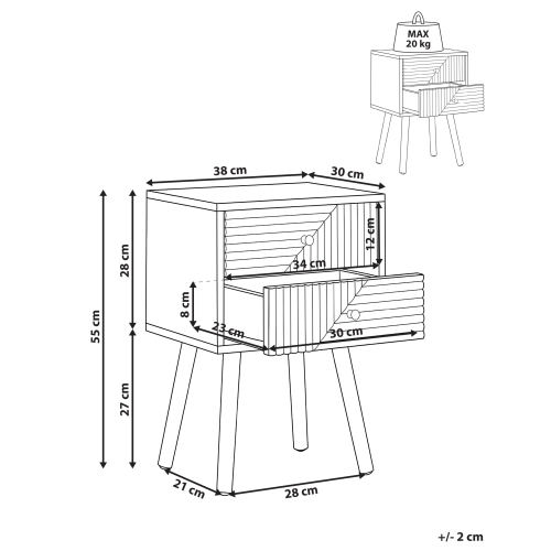 Beliani 2 Drawer Bedside Table RONGE Light Brown 2