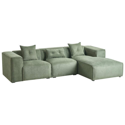 Beliani Corner Sofa 3 Seater DOLVA Chenille Dark Green Left Hand 1