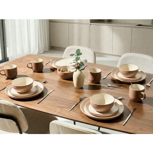 Beliani Set of 16 Dinnerware NUTMEG Stoneware Brown 1