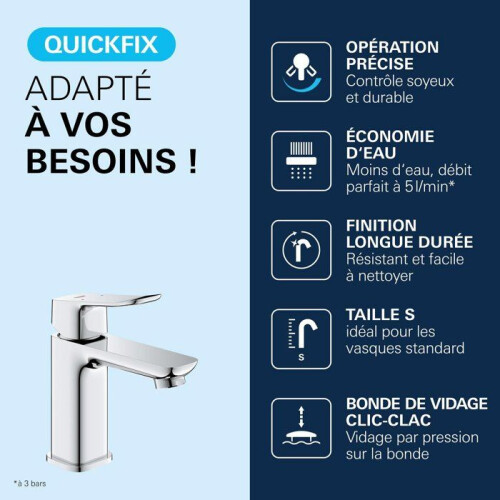 Grohe Waschbeckenmischer - GROHE DICE - Größe S - Klick-Klack - Chrom 2
