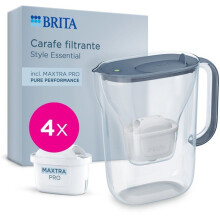 Filterkaraffe - BRITA - Style Essential Mineralblau - Kapazität 2,4L davon 1,4L gefiltertes Wasser - 4x Maxtra Pro Pure Performance