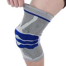 Sports Knee Support Brace Silicone Spring Protector, Dark Blue - L