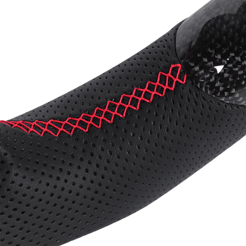 Carbon Fiber Steering Wheel With Nappa Leather Fit For 2015-2020 Dodge Challenger/Charger Red 5051388335258