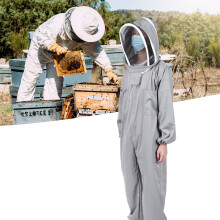 Beekeeping Suit Gray XL with Dual Zippers and 42cm Hat Height