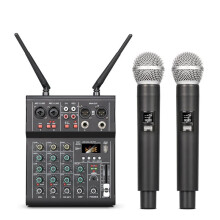 4 Channel Sound Mixer with Dual UHF Wireless Microphone DJ Console Mixing for Karaoke Party PC Studio Recording