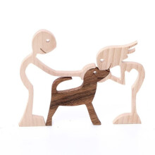 Tallas de Madera para Perros, Esculturas de Madera, Estatuas de Cachorros y Humanos, Figuritas, Artesanías, Adornos para el Hogar y la Oficina,