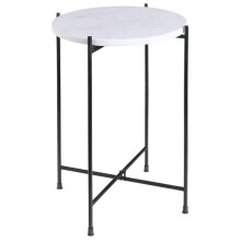 Modern Round Side Table White Marble Top & Metal Frame Bedside Table