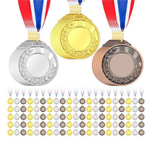 50 Pcs Blank Award Medals with Neck Ribbons,Gold Silver Bronze Award Medals Winner Medals Award Prize