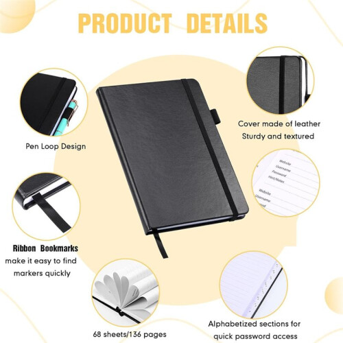 Livro de Senhas de 2 Unidades com Guias Alfabéticas, Livro Protetor de Senhas de 7,8 X 5,2 Polegadas, para Presente de Escritório em Casa e Trabalho 2
