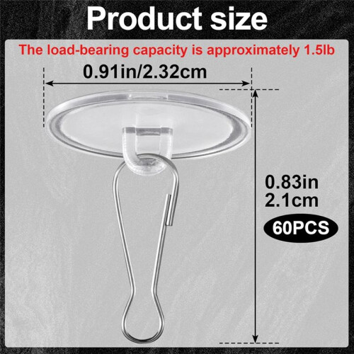 60 Pcs Self Adhesive Ceiling Hooks, Clear Sticky Hooks for Hanging, Removable Sticker Hooks, No Drill Ceiling Hook 2