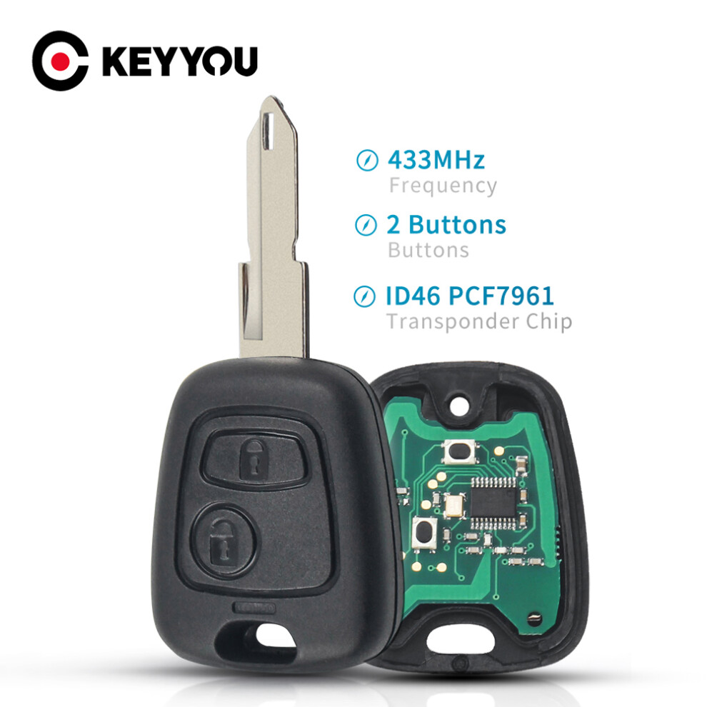 2 Buttons Ne73 Blade Remote Key Fob Controller For Peugeot 206 433Mhz With Pcf7961 Transponder Chip 6935161637342