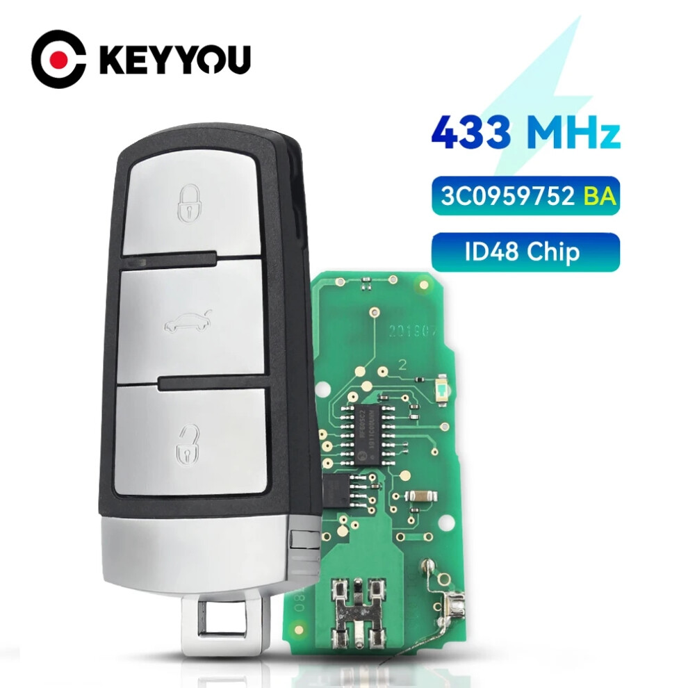1Pcs 433Mhz Remote Car Key For Vw For Volkswagen Passat B6 3C B7 Magotan Cc 3C0959752ba Fob With Id48 Chip Smart Key 6935161634822