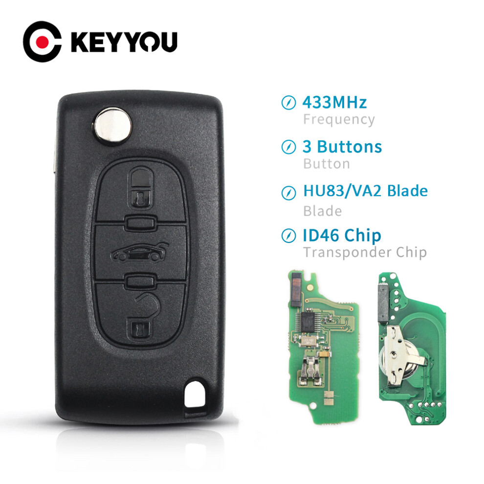 3 Buttons Complete Remote Car Flip Folding Key For Peugeot 307 407 308 607 433Mhz Electronic Id46 Chip Va2 Blade Ce0536 6935161641349