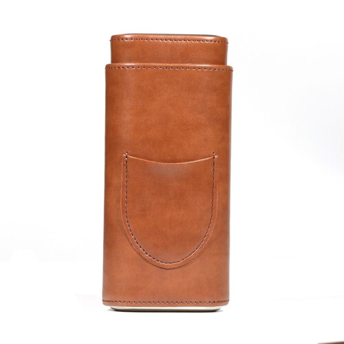 Cigar Case Three-Finger Portable Cigar Humidor PU Leather Case Box,Brown 1