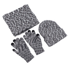 Set di cappello, scaldacollo e guanti invernali caldi con fiori, grigio, cotone 180 g