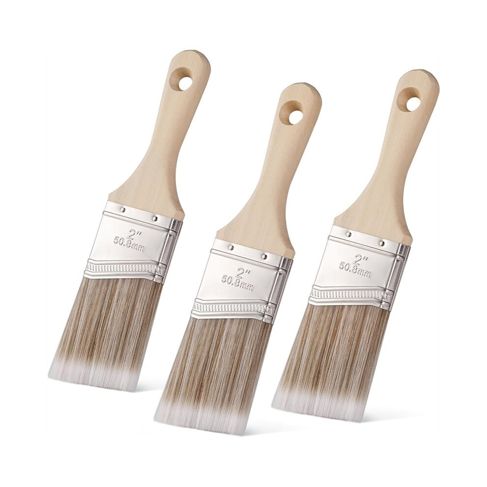 2" Paint Brushes, 3 Pack Angle Paint Brush Set For Latex And Oil Paints & Stains, Home Improvement Cut-In Trim Brush 6132123152879