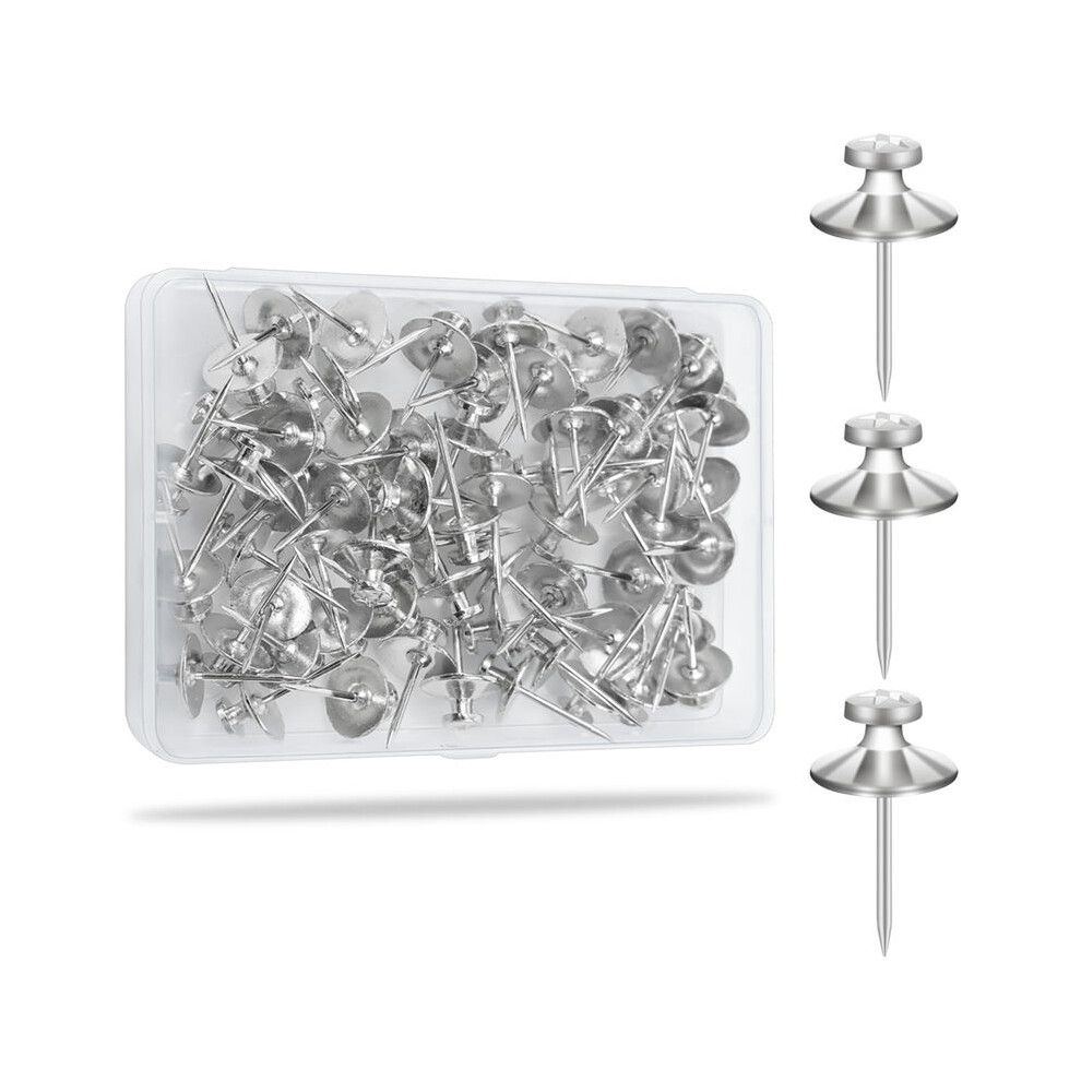 60Pcs Double Headed Nails For Hanging Pictures, Wall Hangers Without Nails Thumb Tacks For Wall,Silver 4711637001174