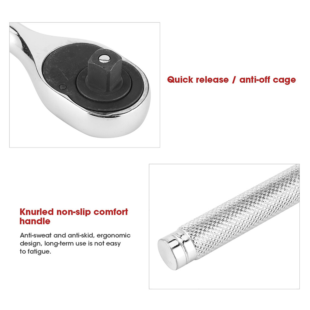 Durable 1/2In Ratchet Spanner With 45 Teeth & Quick Release Chrome Handle 4621392492127