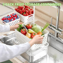 Paquete de 5 Contenedores de Almacenamiento de Frutas para Refrigerador con Coladores Extraíbles - Contenedores de Almacenamiento de Alimentos con