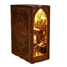 DIY Book Nook Kit, 3D-Holzpuzzle-BuchstüTze für BüCherregaldekoration, mit LichtmodellbausäTzen für Erwachsene