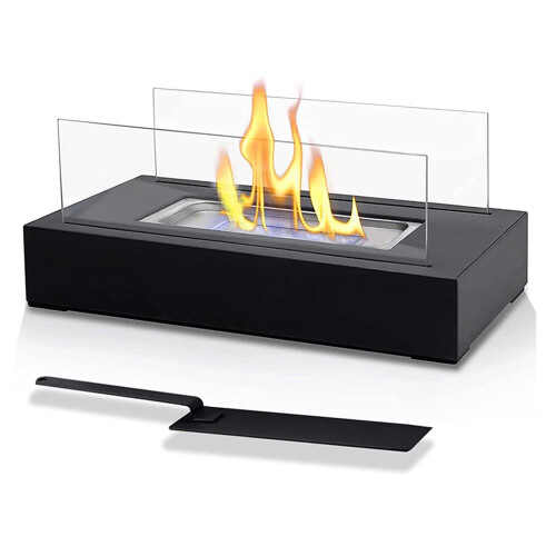 Indoor Tabletop Firepit - 2,000 BTU, 35x18x14.5cm, Black/White